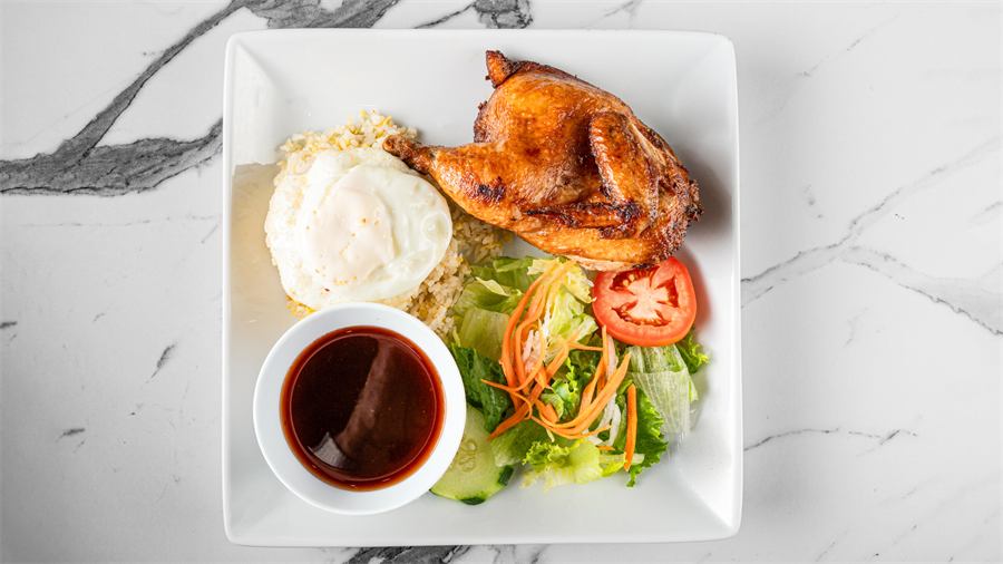 Waterfall fried chicken with house rice and fried egg